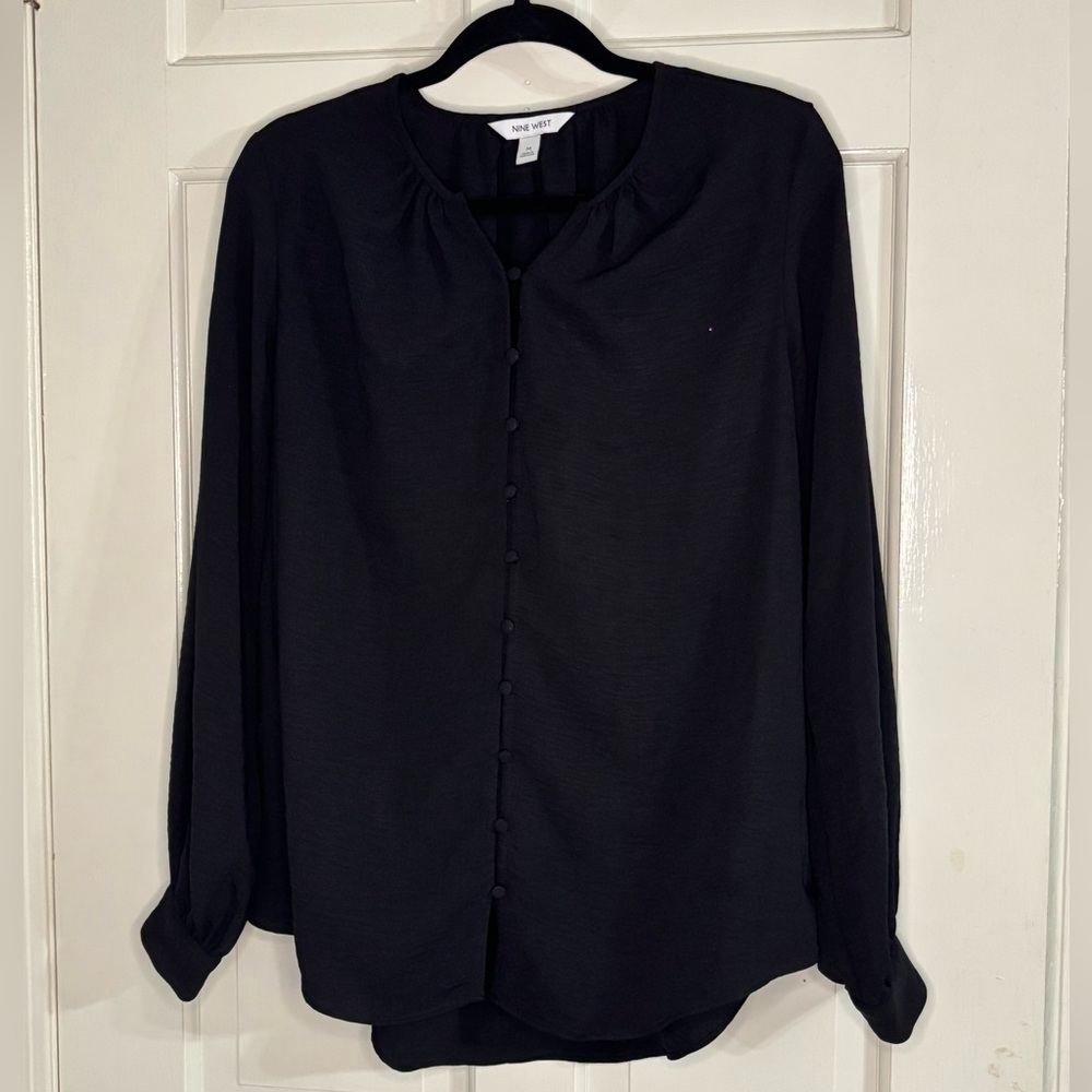 NWT Nine West Classic Black Button Up Blouse